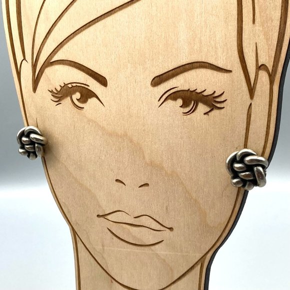 Vintage Distressed Knot Earrings, Great Grunge Vibes, Silver Tone Screw Back - Picture 5 of 6